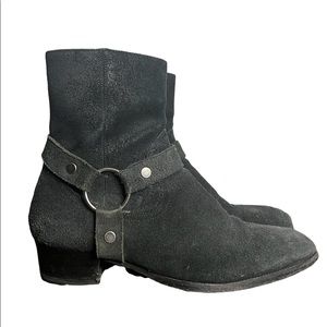 SAINT LAURENT MEN’S WYATT SUEDE HARNESS BOOTS